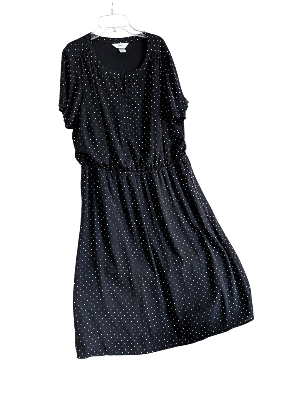 cj banks Black Polka Dot A-Line Dress Elastic Waist, Size 1X